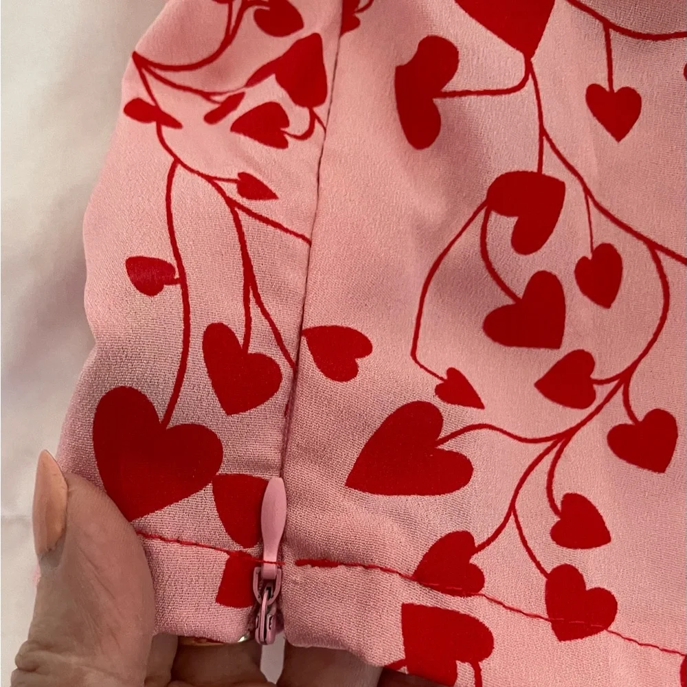 SHEIN pink red heart print all over crop top, size S Barbiecore festival summer - Picture 11 of 14